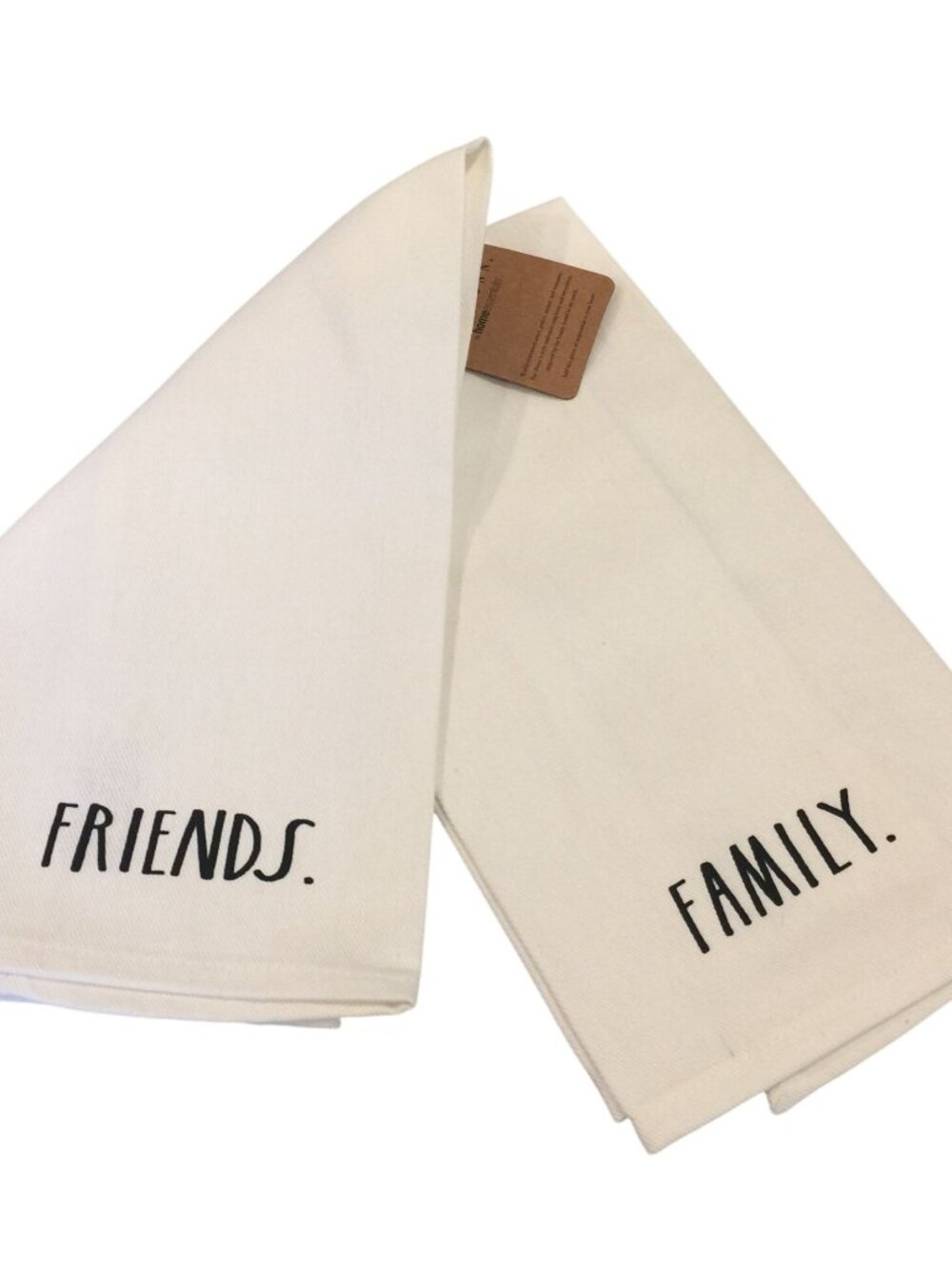 Rae Dunn FRIENDS FAMILY White Kitchen Towels Set of Two 16” x 28”